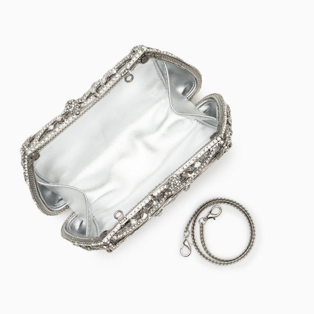 Ayanne Crystal Covered Clutch Bag - Silver