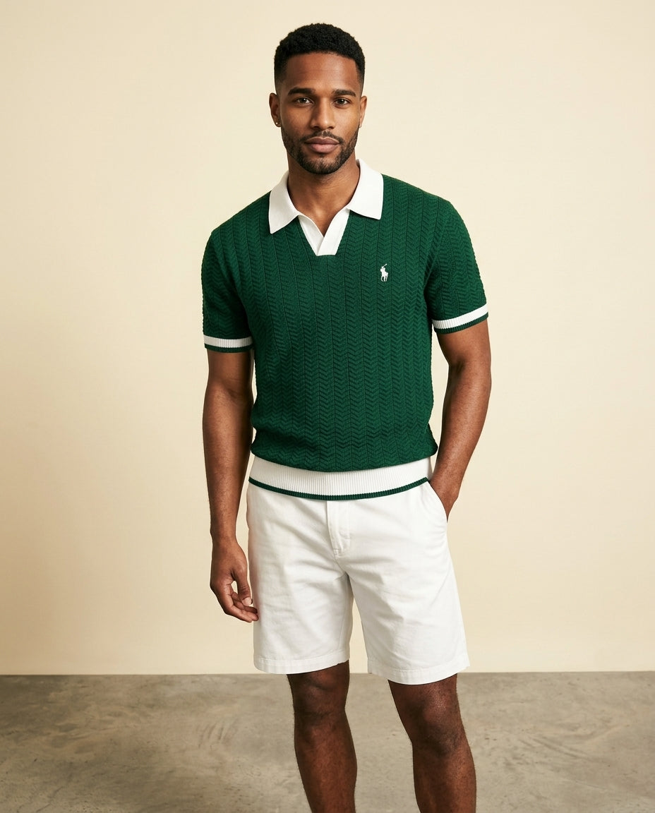 RL Prestige Cable Knit Polo & Shorts Set