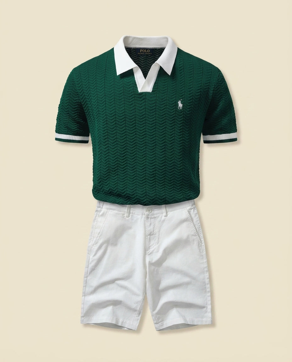 RL Prestige Cable Knit Polo & Shorts Set